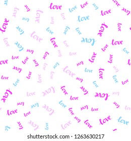 Light Pink, Blue vector seamless background with words of love. Colorful illustration with quote LOVE YOU in celebration style. Texture for window blinds, curtains.