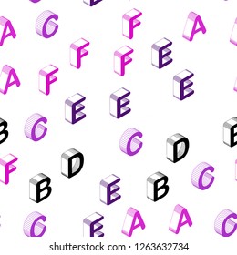 Light Pink, Blue vector seamless backdrop with 3D english symbols. Colorful 3D alphabet signs with gradient on white background. Template for business cards, websites.