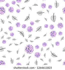 Light Pink, Blue vector seamless doodle background with leaves, flowers. Brand new colored illustration with leaves and flowers. Template for business cards, websites.
