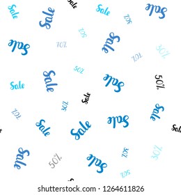 Light Pink, Blue vector seamless pattern with 30, 50, 70 percentage signs. Illustration with signs of sales on abstract template. Backdrop for ads, leaflets of Black Friday.