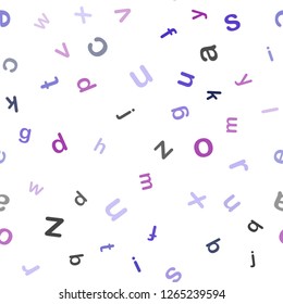 Light Pink, Blue vector seamless texture with ABC characters. Colored alphabet signs with gradient on white background. Texture for window blinds, curtains.