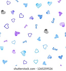 Light Pink, Blue vector seamless background with words of love, hearts. Illustration with phrase LOVE YOU, hearts for valentine's day. Design for wallpaper, fabric makers.