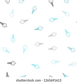 Light Pink, Blue vector seamless texture with delicious ice-cream. Decorative design of ice-cream cones in doodle style. Pattern for ad, booklets, leaflets of restaurants.