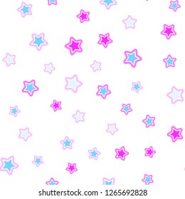 Light Pink, Blue vector seamless cover with small and big stars. Decorative shining illustration with stars on abstract template. Design for wallpaper, fabric makers.