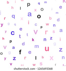 Light Pink, Blue vector seamless backdrop with english symbols. Modern geometrical illustration with ABC english symbols. Design for wallpaper, fabric makers.