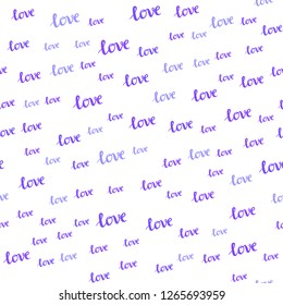 Light Pink, Blue vector seamless backdrop with phrase LOVE YOU. Illustration with colorful phrase LOVE YOU in romantic style. Template for business cards, websites.