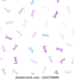 Light Pink, Blue vector seamless template with text LOVE YOU. Illustration with phrase LOVE YOU for valentine's day. Texture for window blinds, curtains.