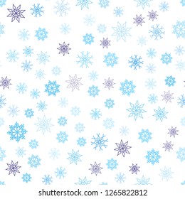 Light Pink, Blue vector seamless texture with colored snowflakes. Modern geometrical abstract illustration with crystals of ice. Pattern for design of fabric, wallpapers.