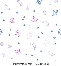 Light Pink, Blue vector seamless pattern with fresh ingredients. Beautiful colored illustration with food in doodle style. Pattern for menu of cafes, bars, restaurants.
