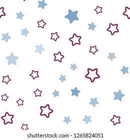 Light Pink, Blue vector seamless template with sky stars. Shining colored illustration with stars. Pattern for design of fabric, wallpapers.