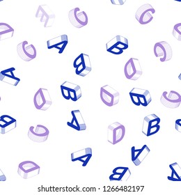 Light Pink, Blue vector seamless template with 3D isolated letters. Abstract illustration with 3D ABC symbols. Pattern for trendy fabric, wallpapers.