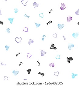 Light Pink, Blue vector seamless cover with quote LOVE YOU, hearts. Illustration with phrase LOVE YOU, hearts for valentine's day. Design for wallpaper, fabric makers.