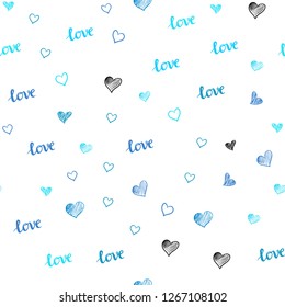 Light Pink, Blue vector seamless cover with quote LOVE YOU, hearts. Colorful gradient phrase LOVE YOU, hearts in abstract style. Template for business cards, websites.