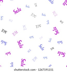 Light Pink, Blue vector seamless texture with selling prices 30, 50, 70 %. Gradient illustration with discount signs on white backdrop. Backdrop for super sales on Black Friday.