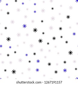 Light Pink, Blue vector seamless texture with colored snowflakes. Colorful decorative design in xmas style with snow. Design for textile, fabric, wallpapers.