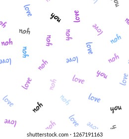 Light Pink, Blue vector seamless template with text LOVE YOU. Decorative illustration with words of love in abstract style. Texture for window blinds, curtains.