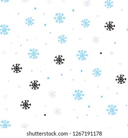 Light Pink, Blue vector seamless layout with bright snowflakes. Shining colorful illustration with snow on abstract template. Template for business cards, websites.
