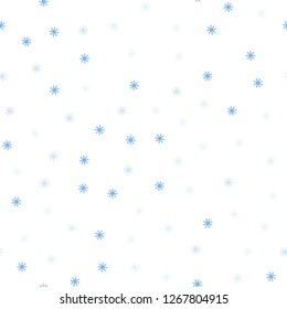 Light Pink, Blue vector seamless cover with beautiful snowflakes. Glitter abstract illustration with crystals of ice. Texture for window blinds, curtains.