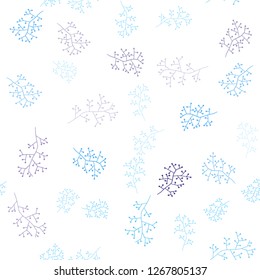 Light Pink, Blue vector seamless doodle backdrop with branches. Colorful illustration in doodle style with leaves, branches. Texture for window blinds, curtains.