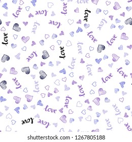 Light Pink, Blue vector seamless backdrop with phrase LOVE YOU, hearts. Colorful illustration with quote LOVE YOU, hearts. Pattern for trendy fabric, wallpapers.
