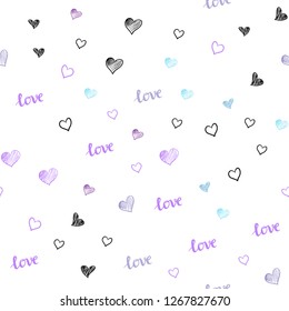 Light Pink, Blue vector seamless backdrop with phrase LOVE YOU, hearts. Romantic illustration with colorful phrase LOVE YOU, hearts. Design for wallpaper, fabric makers.