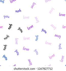 Light Pink, Blue vector seamless pattern with phrase LOVE YOU. Phrase LOVE YOU with colorful gradient in abstract style. Texture for window blinds, curtains.