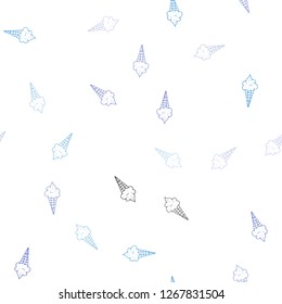 Light Pink, Blue vector seamless background with ice-cream cones. Set of abstract ice-cream cones with colorful gradient. Pattern for menu of cafes and restaurants.