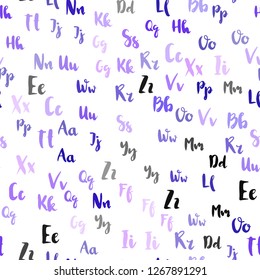 Light Pink, Blue vector seamless background with signs of alphabet. Abstract illustration with colored latin alphabet. Pattern for design of fabric, wallpapers.