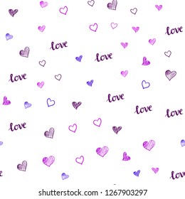 Light Pink, Blue vector seamless template with text LOVE YOU, hearts. Design in doodle style with text LOVE YOU, hearts. Pattern for design of fabric, wallpapers.