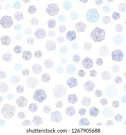 Light Pink, Blue vector seamless doodle backdrop with flowers. Flowers in natural style on white background. Design for wallpaper, fabric makers.