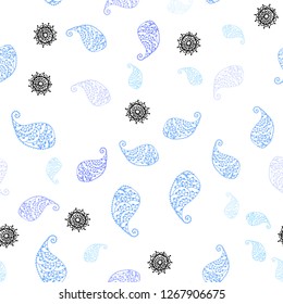 Light Pink, Blue vector seamless abstract design with leaves and flowers. Sketchy doodles on white background. Template for business cards, websites.
