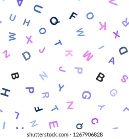 Light Pink, Blue vector seamless background with signs of alphabet. Abstract illustration with colored latin alphabet. Pattern for design of fabric, wallpapers.