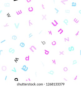 Light Pink, Blue vector seamless background with signs of alphabet. Blurred design in simple style with signs of alphabet. Texture for window blinds, curtains.