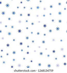 Light Pink, Blue vector seamless layout with bright snowflakes. Colorful decorative design in xmas style with snow. Design for textile, fabric, wallpapers.