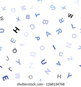 Light Pink, Blue vector seamless layout with latin alphabet. Shining illustration with ABC symbols on abstract template. Texture for window blinds, curtains.