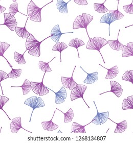 Light Pink, Blue vector seamless doodle background with leaves. Doodle illustration of leaves in Origami style with gradient. Pattern for design of fabric, wallpapers.