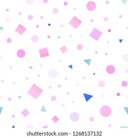 Light Pink, Blue vector seamless texture in poly style with circles, cubes. Abstract illustration with colorful dots, lines, cubes. Trendy design for wallpaper, fabric makers.
