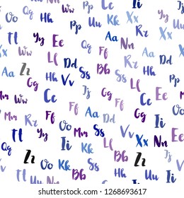 Light Pink, Blue vector seamless template with isolated letters. Abstract illustration with colored latin alphabet. Texture for window blinds, curtains.