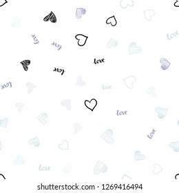 Light Pink, Blue vector seamless background with words of love, hearts. Design in doodle style with text LOVE YOU, hearts. Design for wallpaper, fabric makers.