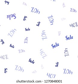 Light Pink, Blue vector seamless background with 40 % signs of sales. Colored words of sales with gradient on white background. Template for season sales, shopping ads.