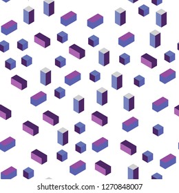 Light Pink, Blue vector seamless, isometric pattern in square style. Decorative design in abstract style with rectangles. Pattern for trendy fabric, wallpapers.