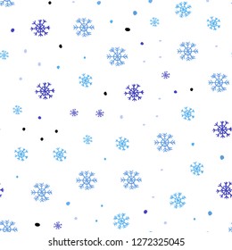 Light Pink, Blue vector seamless background with xmas snowflakes. Shining colorful illustration with snow on abstract template. Trendy design for wallpaper, fabric makers.