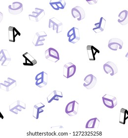 Light Pink, Blue vector seamless background with 3D signs of alphabet. Colorful gradient design in 3D style with signs of alphabet. Pattern for design of fabric, wallpapers.