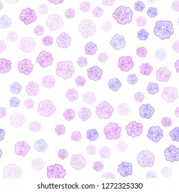 Light Pink, Blue vector seamless natural pattern with flowers. Decorative design of flowers on white background. Texture for window blinds, curtains.