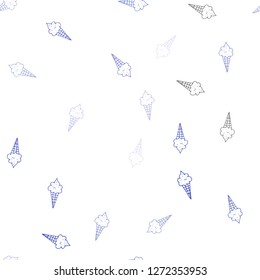 Light Pink, Blue vector seamless background with ice-cream cones. Decorative design of ice-cream cones in doodle style. Template of a black hot beverage in a cafe.
