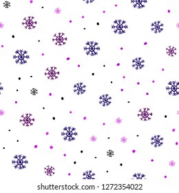 Light Pink, Blue vector seamless background with xmas snowflakes. Glitter abstract illustration with crystals of ice. Template for business cards, websites.