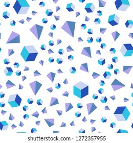 Light Pink, Blue vector seamless, isometric pattern with polygonal style with cubes. Illustration with colorful triangles, rectangles. Pattern for trendy fabric, wallpapers.