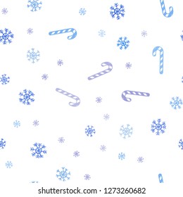 Light Pink, Blue vector seamless texture with xmas sweets, candies.