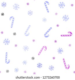 Light Pink, Blue vector seamless template with sweet christmas sticks.