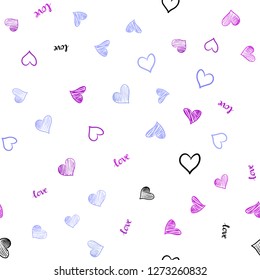 Light Pink, Blue vector seamless template with text LOVE YOU, hearts. Romantic illustration with colorful phrase LOVE YOU, hearts. Texture for window blinds, curtains.